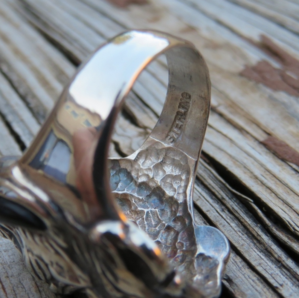 SOLD Vintage 925 Ted Ott BIG Onyx Lion Head Ring - Picture 7 of 8